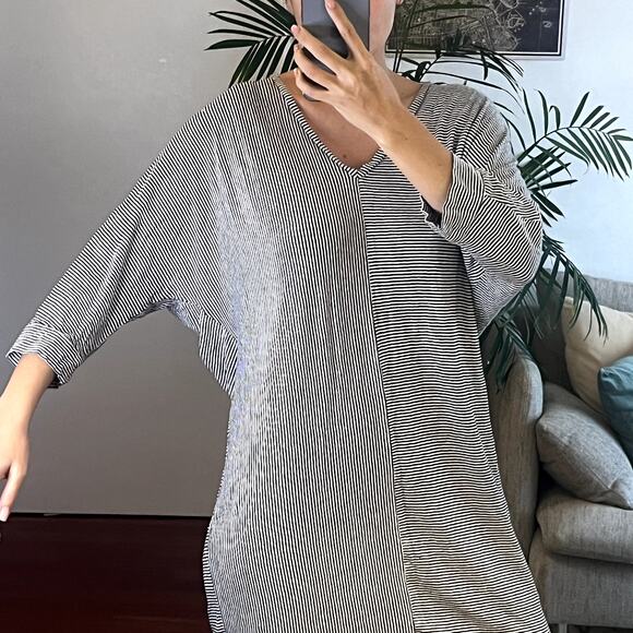 Hatch Malley Maternity Striped Linen Mini Dress One Size Black White - Picture 7 of 8